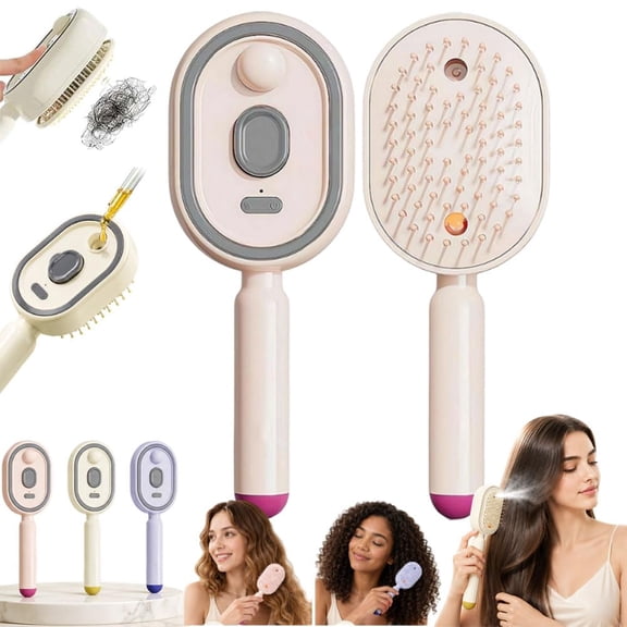 Electric Spray Air Cushion Massage Comb, 3-in-1 Rechargeable Water Mist Hair Brush, 2026 Anti-Tangle Anti-Static Detangling Brush for Frizzy Hair, Scalp Massage and Hair Care