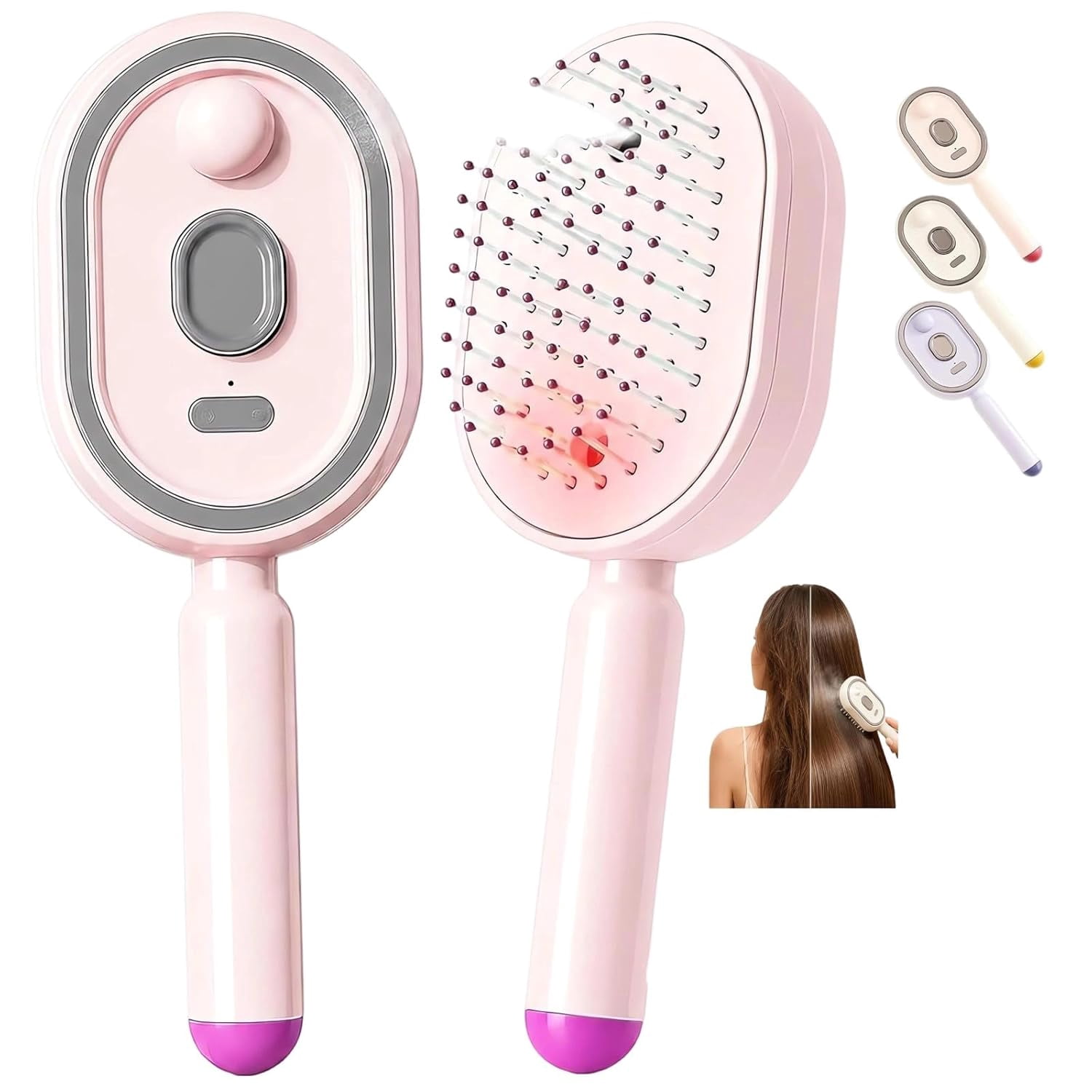 Electric Spray Air Cushion Massage Comb, 5 in 1 Air Cushion Brush, Electric Steam Brush for Hair with Fine Mist Spray, Retractable Bristles, Detangling Hair Brush for Wet Dry Curly Wavy Hair