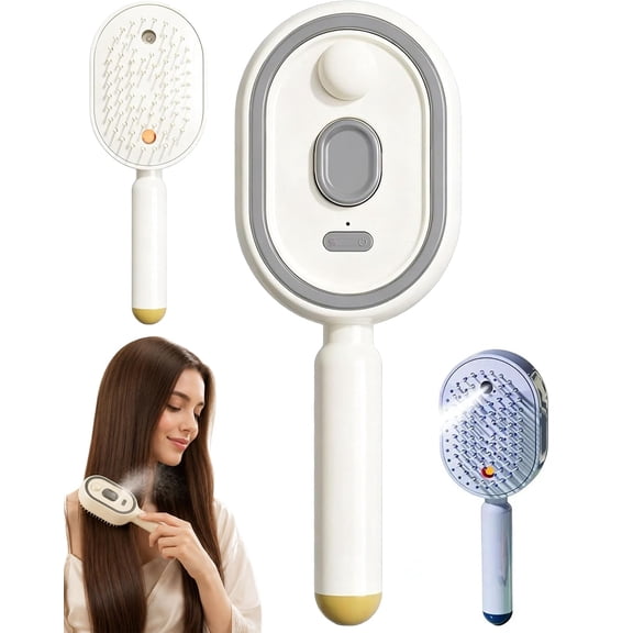 Electric Spray Air Cushion Massage Comb, Nano Mist Anti-Static Hair Brush, Retractable Self-Cleaning Design with Gentle Scalp Massage, Air Cushion Brush for All Hair Types (White)