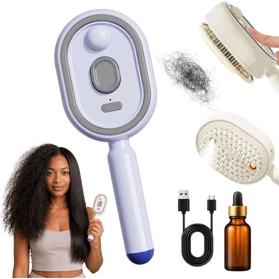 Electric Spray Air Cushion Massage Comb, Rechargeable Detangling Hair Brush, Anti-Static Mist Comb, Portable Hair Care Tool (Blue)