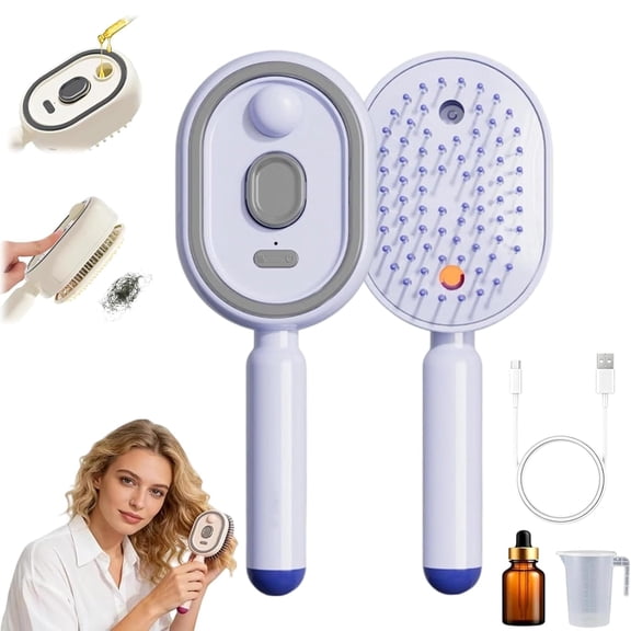 Electric Spray Air Cushion Massage Comb, Rechargeable Hair Brush with Water Spray, Anti-Tangle, Anti-Static, Self-Cleaning Hair Brush