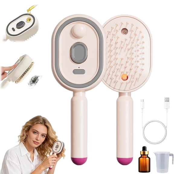 Electric Spray Air Cushion Massage Comb, Rechargeable Hair Brush with Water Spray, Anti-Tangle, Anti-Static, Self-Cleaning Hair Brush