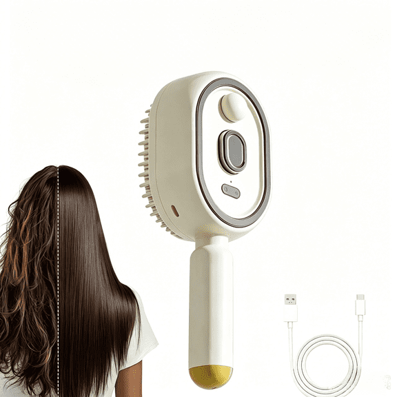 Electric Spray Air Cushion Massage Comb, Rechargeable Electric Steam Brush, Anti-Frizz Anti-Static Detangling Mist Comb for Hair Care,1pc Beige