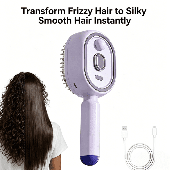 Electric Spray Air Cushion Massage Comb, Rechargeable Electric Steam Brush, Anti-Frizz Anti-Static Detangling Mist Comb for Hair Care,1pc Purple