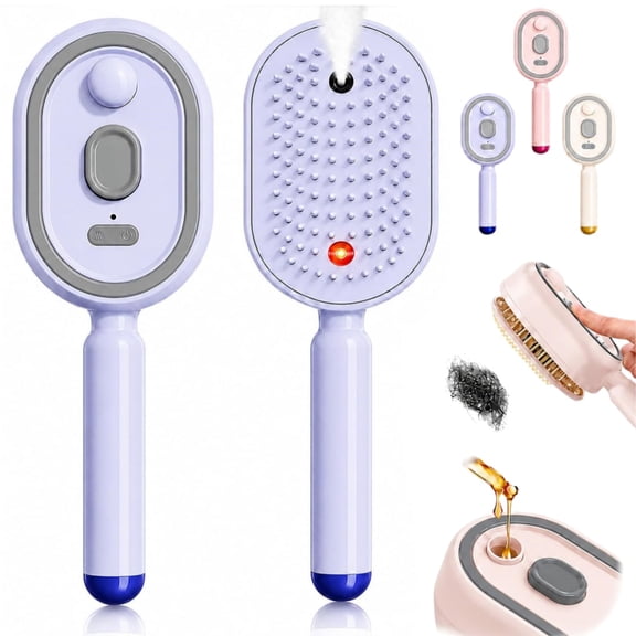 Electric Spray Air Cushion Massage Comb, Self-Cleaning Anti-Tangle Hair Brush, Anti-Static Volumizing Mist Brush, Rechargeable Scalp Comb for Frizz Control, Smooth Shine & Daily Care(Purple)