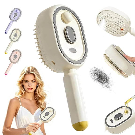 Electric Spray Air Cushion Massage Comb, Self-Cleaning Anti-Tangle Spray Air Cushion Comb, Anti-Static Volumizing Spray Hair Brush, Frizz Control, Smooth Shine & Daily Care for Women (White)