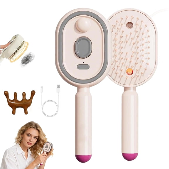 Electric Spray Air Cushion Message Comb, Rechargeable 3-in-1 Misting Hair Brush with Water Spray, Anti-Static & Detangling Electric Steam Brush