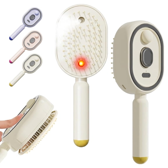Electric Spray Hair Comb – 3-in-1 Steaming & Detangling Brush, Type-C Rechargeable, 10ml Refillable Tank for Water/Oil, Anti-Frizz, Hydrating for Dry/Curly Hair, Self-Cleaning (Cream)