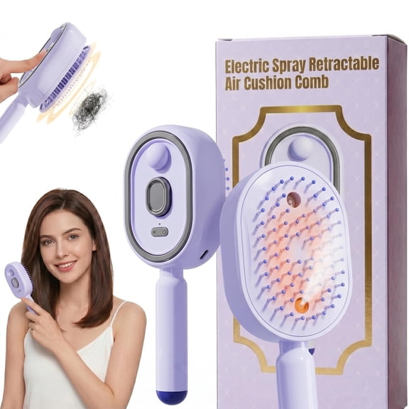Electric Spray & Massage Hair Brush, Red Light & Mist Hydration, Detangling & Anti-Frizz, Daily Scalp Care