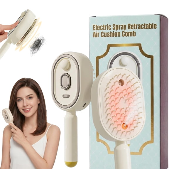 Electric Spray & Massage Hair Brush, Red Light & Mist Hydration, Detangling & Anti-Frizz, Daily Scalp Care