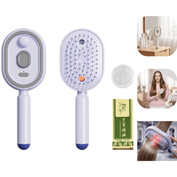 Electric Spray air Cushion Massage Comb, 3-in-1 Electric Mist Spray Hair Brush, Retractable Hairs Massage Brush for Frizzy Hair & Scalp Care, Relieve Hair Tangles & Dryness 1set. purple