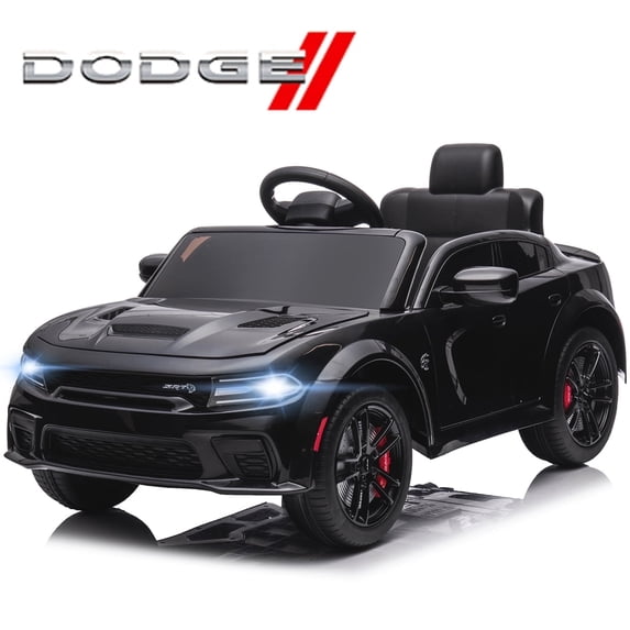 12V Ride On Car, Dodge Charger Powered Electric Car with Battery Powered, Bluetooth, Remote Control, LED Light, Ride On Toy for Ages 3+ Kids, Black