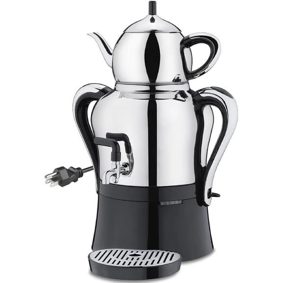 Electric Stainless Steel 3.69-Qt 3.5-Liters Samovar With Teapot Kettle 1.37 Qt Tea Maker Water 110V 1200W Auto Shut Off Keep Warm Boil Functions