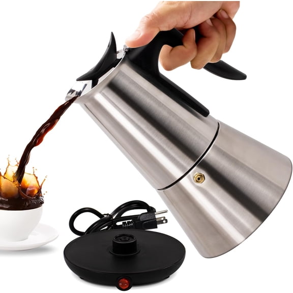 Electric Stainless Steel Moka Pot 6 Cup 300ml Mocha Espresso Maker with Detachable Base Ideal Coffee for Home Italian and Cuban Caf Coffeemaker Espressomaker
