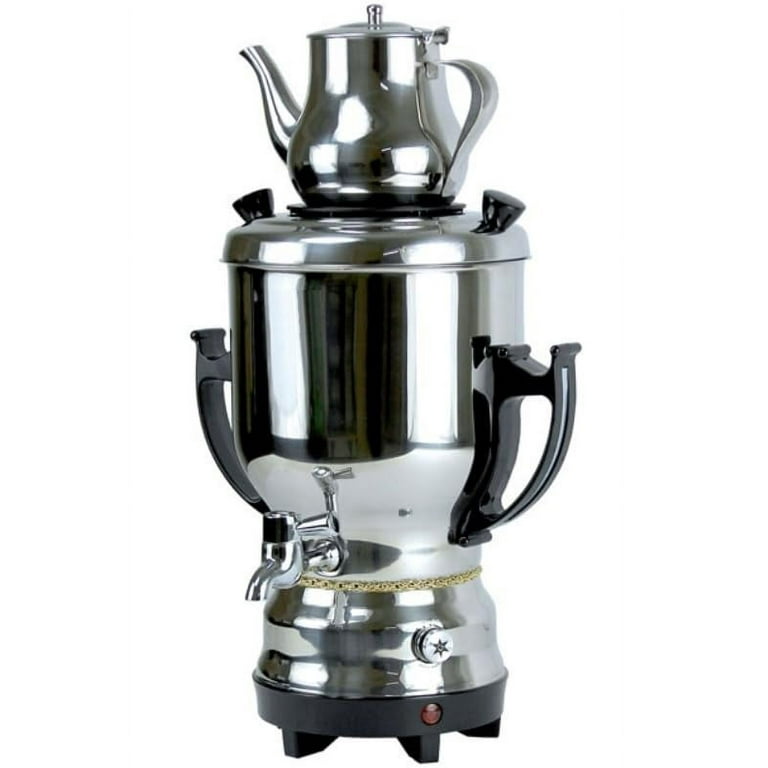 Electric Stainless Steel Persian Russian Turkish Arabic 4.5 Liter Samovar  With Kettle 32oz Tea Maker Water Teapot 110V 1300W Auto Shut Off, Keep Warm  