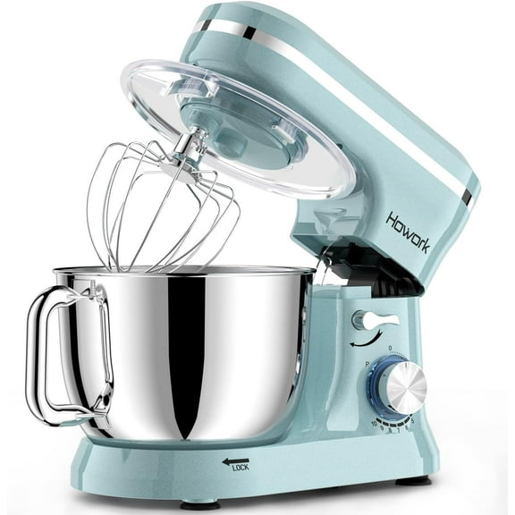 Electric Stand Mixer,10+p Speeds Kitchen Mixer With 6.5QT Stainless Steel Bowl,Dough Hook, Wire Whip & Beater,for Most Home Cooks(Blue)