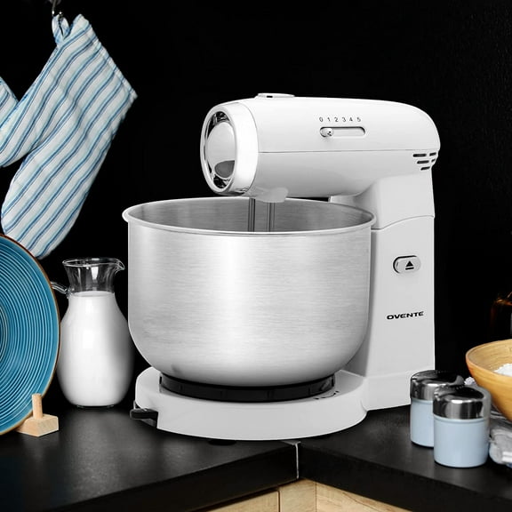 Electric Stand Mixer 250W with 3.5 Qt Stainless Steel Bowl, 5 Speed Portable Kitchen Mixer, Includes Whisk and Dough Hook