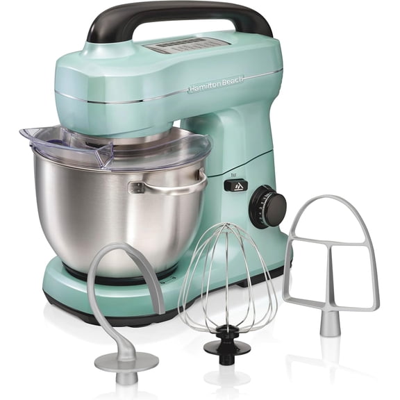 Electric Stand Mixer, 4 Quarts, Dough Hook, Flat Beater Attachments, Splash Guard, 7 Speeds with Whisk, Easy-Carry Top Handle, Aqua