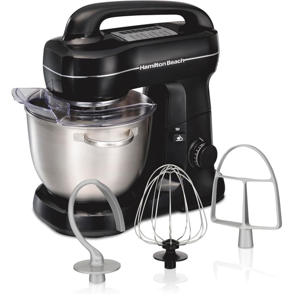 Electric Stand Mixer, 4 Quarts, Dough Hook, Flat Beater Attachments, Splash Guard 7 Speeds with Whisk, Easy-Carry Top Handle, Black