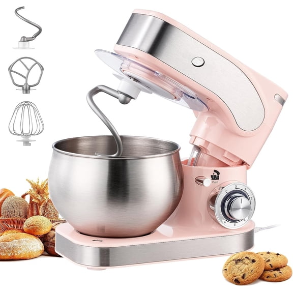 Electric Stand Mixer, 5.3QT Kitchen Mixer, 6+P Speed Tilt- Electric Mixers with Egg Cream Whisk, Dough Hook, Flat Beater, Bread Dough Mixer for Baking,