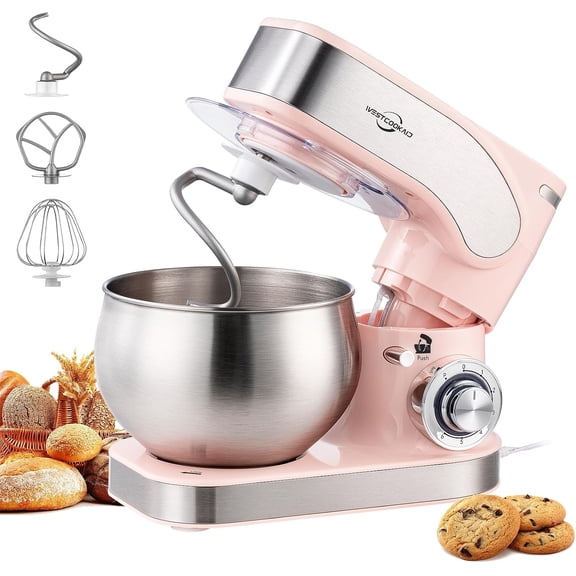 Electric Stand Mixer, 5.3QT Kitchen Mixer, 6+P Speed Tilt-Head Electric Food Mixers with Egg Cream Whisk, Dough Hook, Flat Beater, Bread Dough Mixer for Baking, Pink