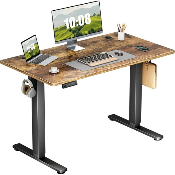 Betcozy 48'' Electric Stand up Desk, Adjustable Electric Computer Desk for Home Ofiice, Brown