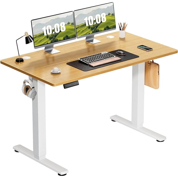 Electric Stand up Desk, 48'' Wide Desktop with Adjustable Height, Standing Computer Desk for Home Ofiice, Oak