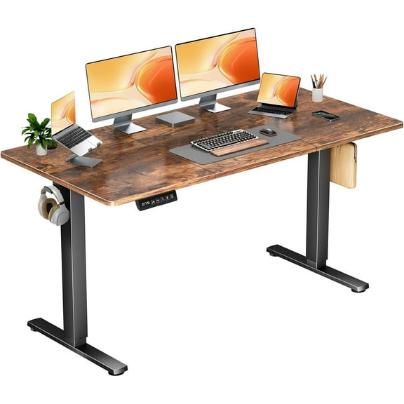 Betcozy 55'' Electric Stand up Desk, Adjustable Electric Computer Desk for Home Ofiice, Brown