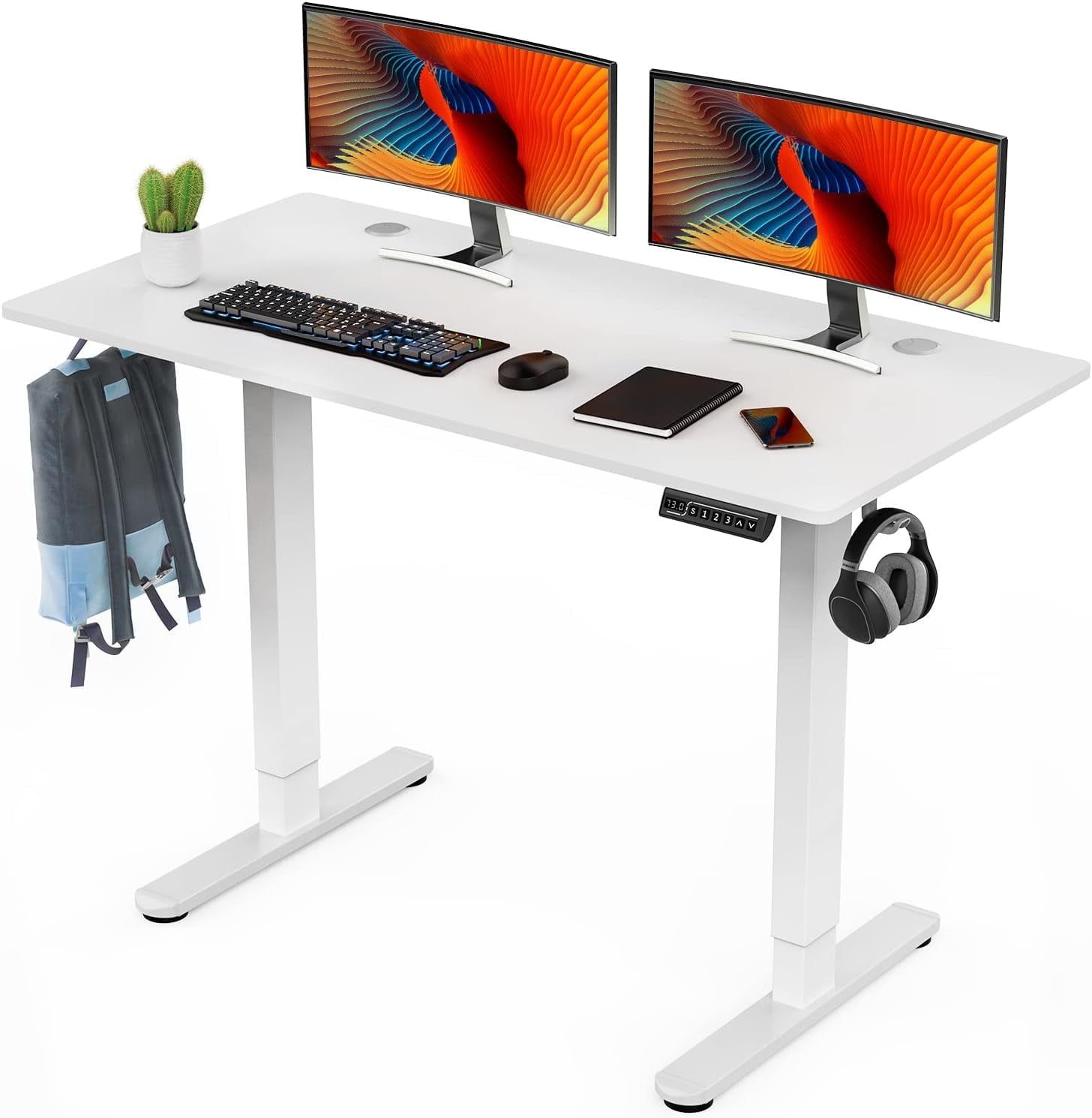 Electric Stand up Desk, 55'' Wide Desktop with Adjustable Height, Standing Computer Desk for Home Ofiice, White