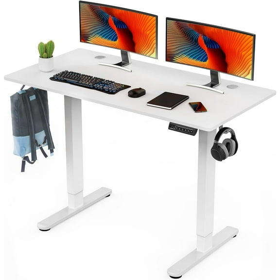 Electric Stand up Desk, 55'' Wide Desktop with Adjustable Height, Standing Computer Desk for Home Ofiice, White
