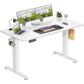 Electric Stand up Desk, 55'' Wide Desktop with Adjustable Height, Standing Computer Desk for Home Ofiice, White