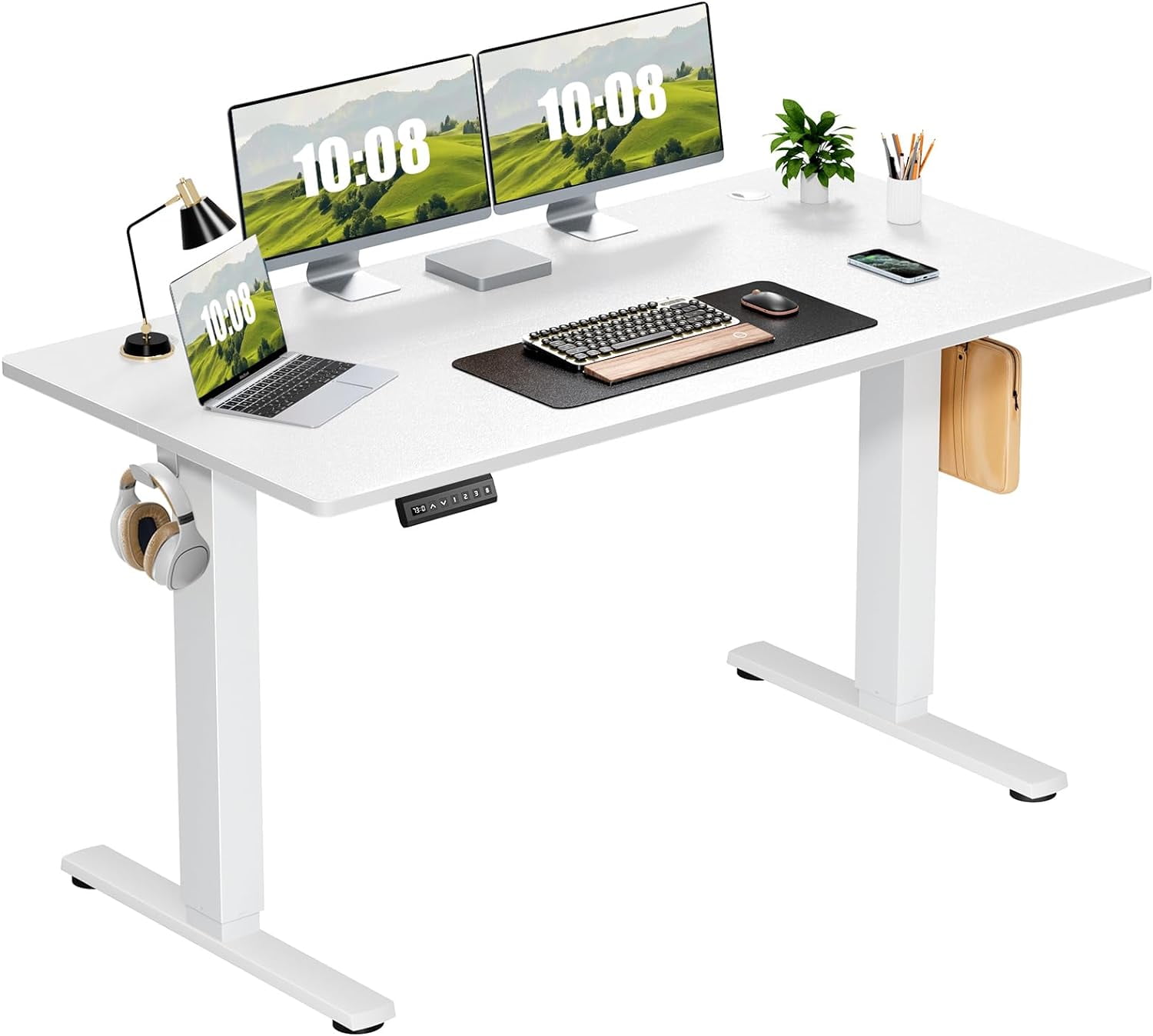 Electric Stand up Desk, 55'' Wide Desktop with Adjustable Height, Standing Computer Desk for Home Ofiice, White