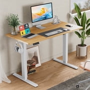 Electric Stand up Desk, 63" Wide Desktop with Adjustable Height, Standing Computer Desk for Home Ofiice, Oak