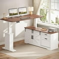 thumbnail image 1 of SEDETA Farmhouse L Shaped Standing Desk, 55 inch Height Adjustable Corner Desk with Storage Drawers, Standing Computer Desks with Power Outlets for Home Office, Elegant Computer Desk, White, 1 of 9