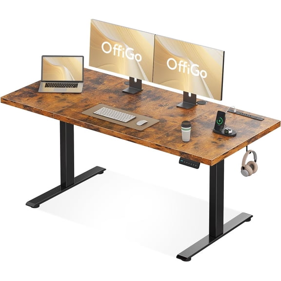 Electric Standing Desk with 3-Piece Board, 71 Inch Height Adjustable Large Desk with Power Outlets, Sit Stand Table, Writing Computer Desk for Home, Office, Workstation, Rustic Brown