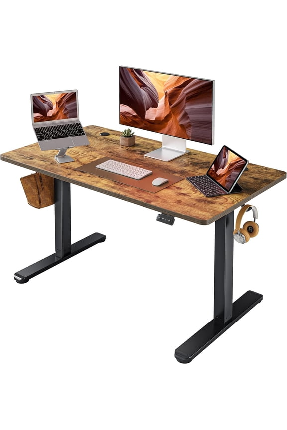 Electric Standing Desk, 40 x 24 Inches Height Adjustable Desk, Ergonomic Home Office Computer Workstation with Splice Board, Rustic Brown