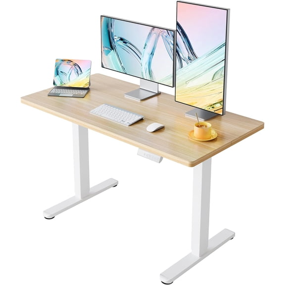 Electric Standing Desk,48" x 24" Height Adjustable Desk, 4 Memory Height Settings, Sit to Stand Up Desk for Home Office, with Headphone Hook, Cable Manager, Natural