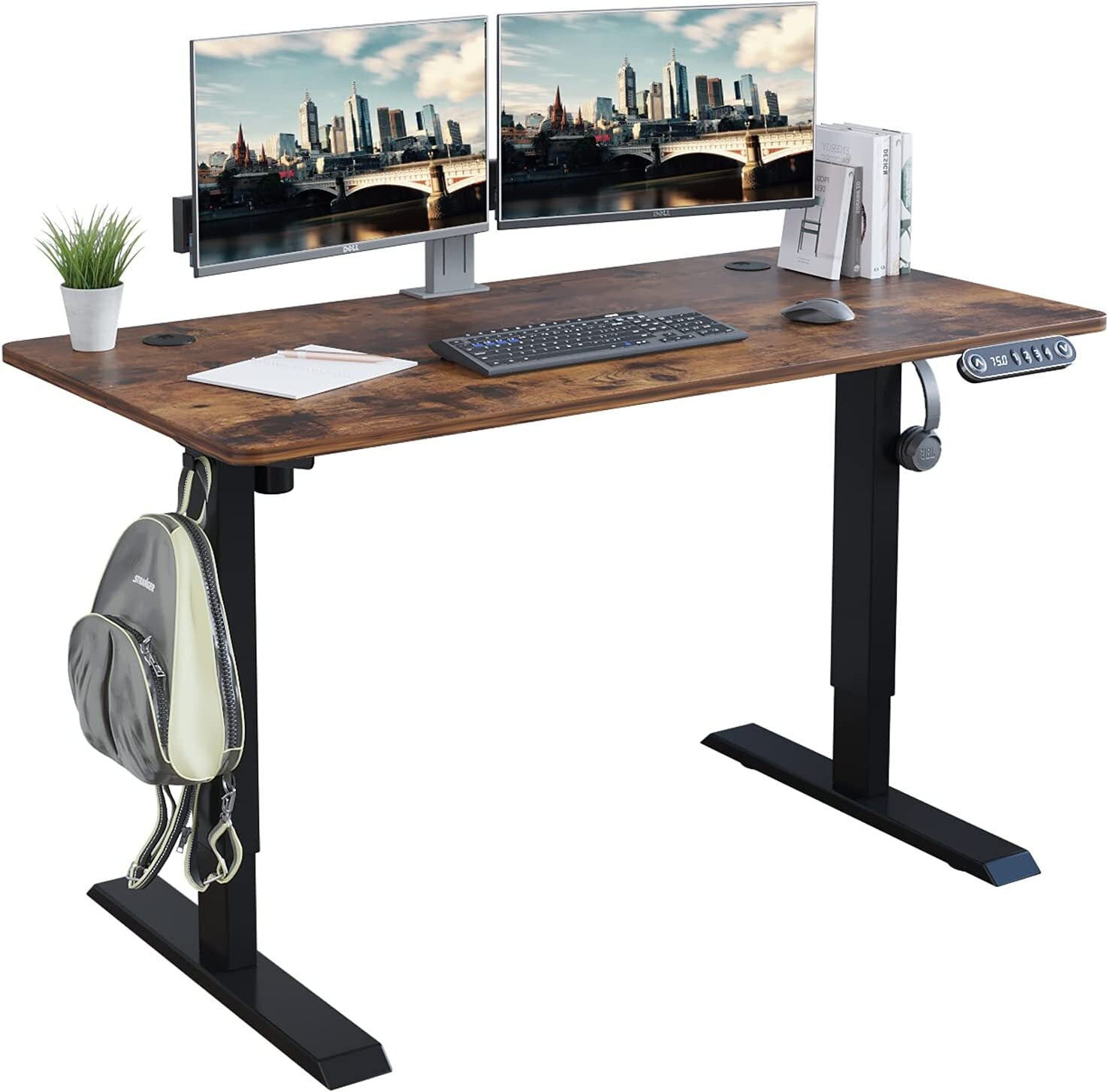 Electric Standing Desk 48 x 24 Inches, Height Adjustable Computer Desk Sit Stand  Desk Home Office Desks with Splice Board and A Under Desk Cable Management  Tray, Rustic Brown Top/Black Frame 