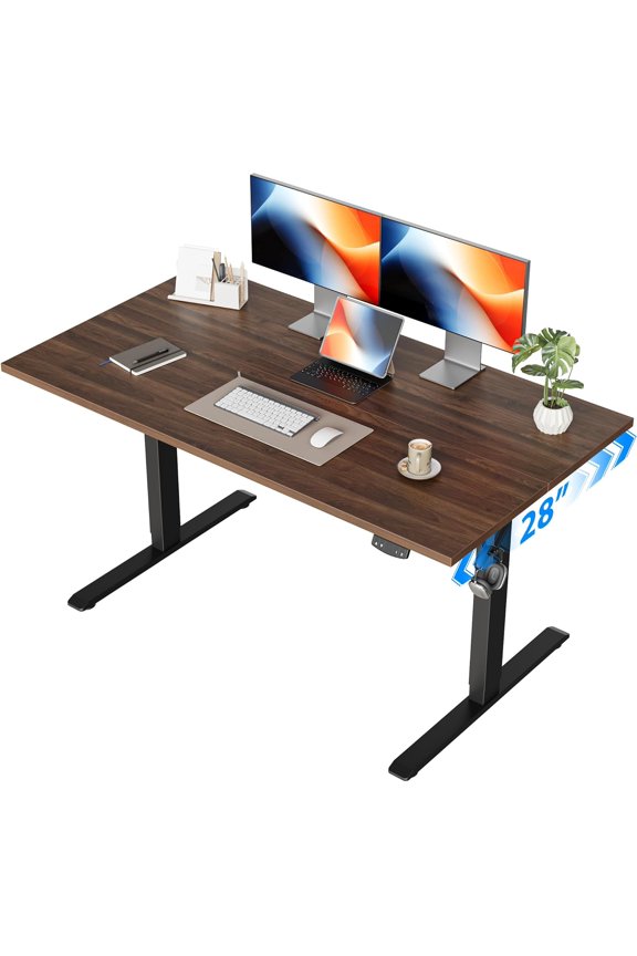 Electric Standing Desk, 48 x 28 Inches Height Adjustable Desk, Sit Stand up for Work Office Home, Ergonomic Rising Computer Table with Memory Preset, Dark Walnut