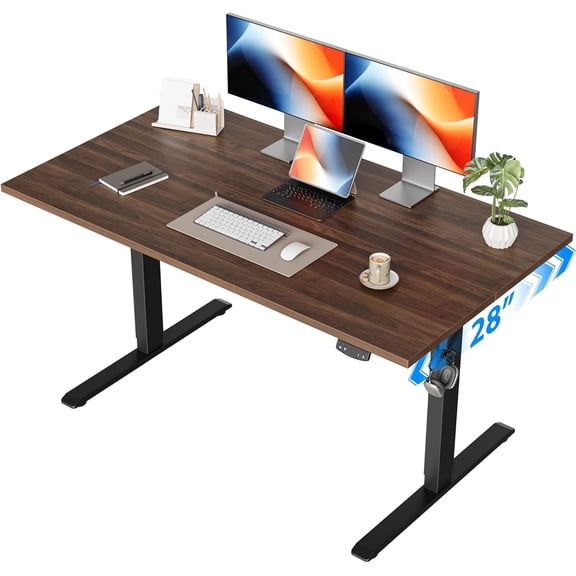 Electric Standing Desk, 48 x 28 Inches Height Adjustable Desk, Sit Stand up for Work Office Home, Ergonomic Rising Computer Table with Memory Preset, Dark Walnut