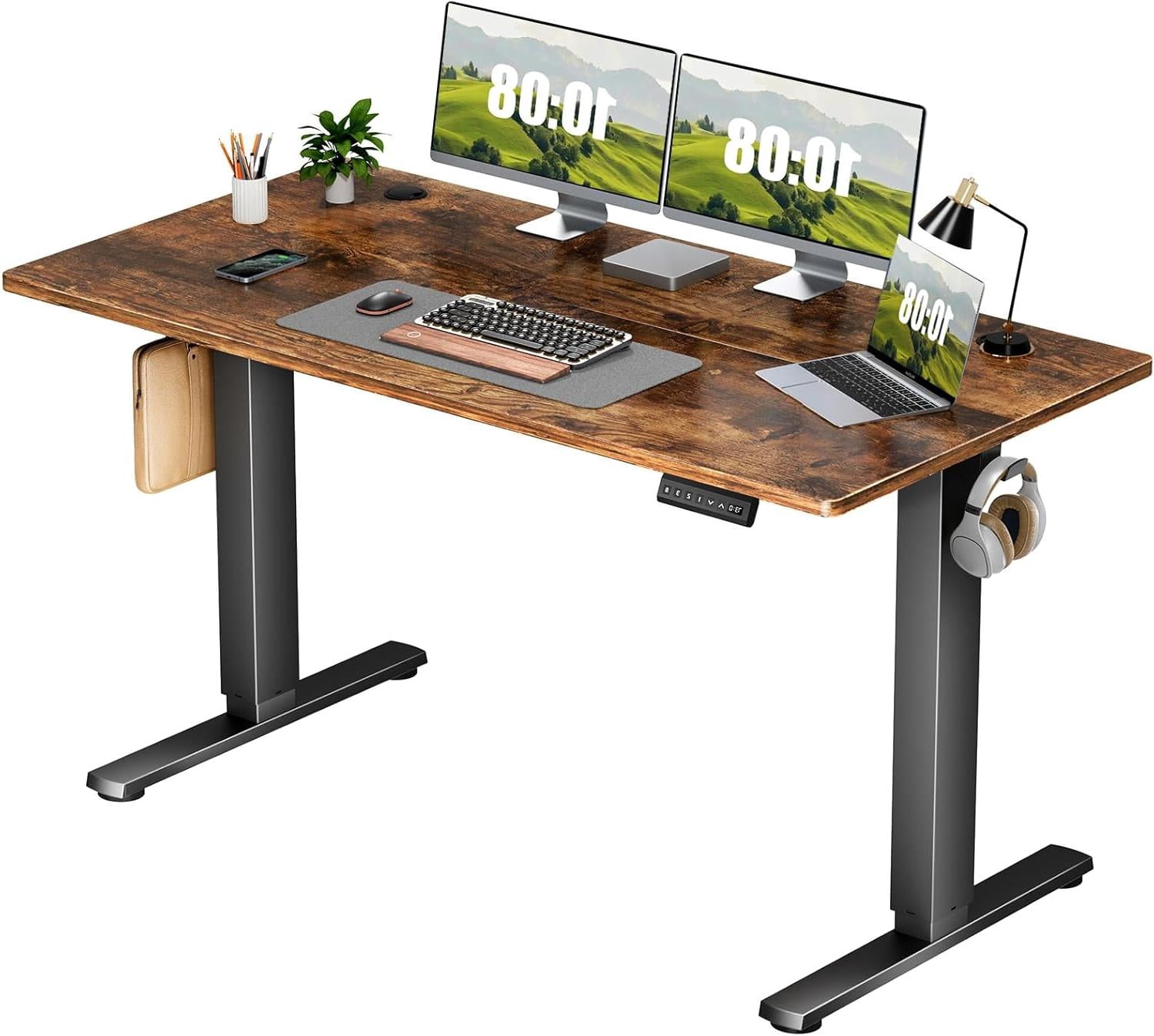 Electric Standing Desk 48x24 Inch - Height Adjustable Desk with Memory Presets, Rustic Brown