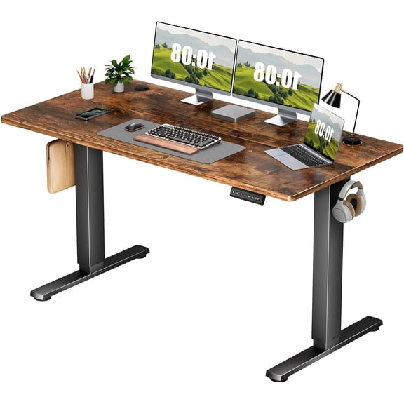 Electric Standing Desk 48x24 Inch - Height Adjustable Desk with Memory Presets, Rustic Brown