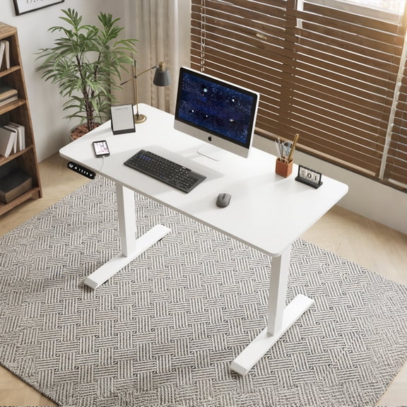 Electric Standing Desk 55", Height Adjustable Desk with LED Display & Type-C Port, White Computer Desk for Home Office, Gaming Desk with Memory Settings, 176LBS Capacity