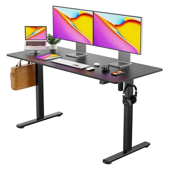 Electric Standing Desk 55", Height Adjustable Sit Stand Workstation - Large 55x24 Inch Rectangular Computer Desk for Home Office, Black Frame