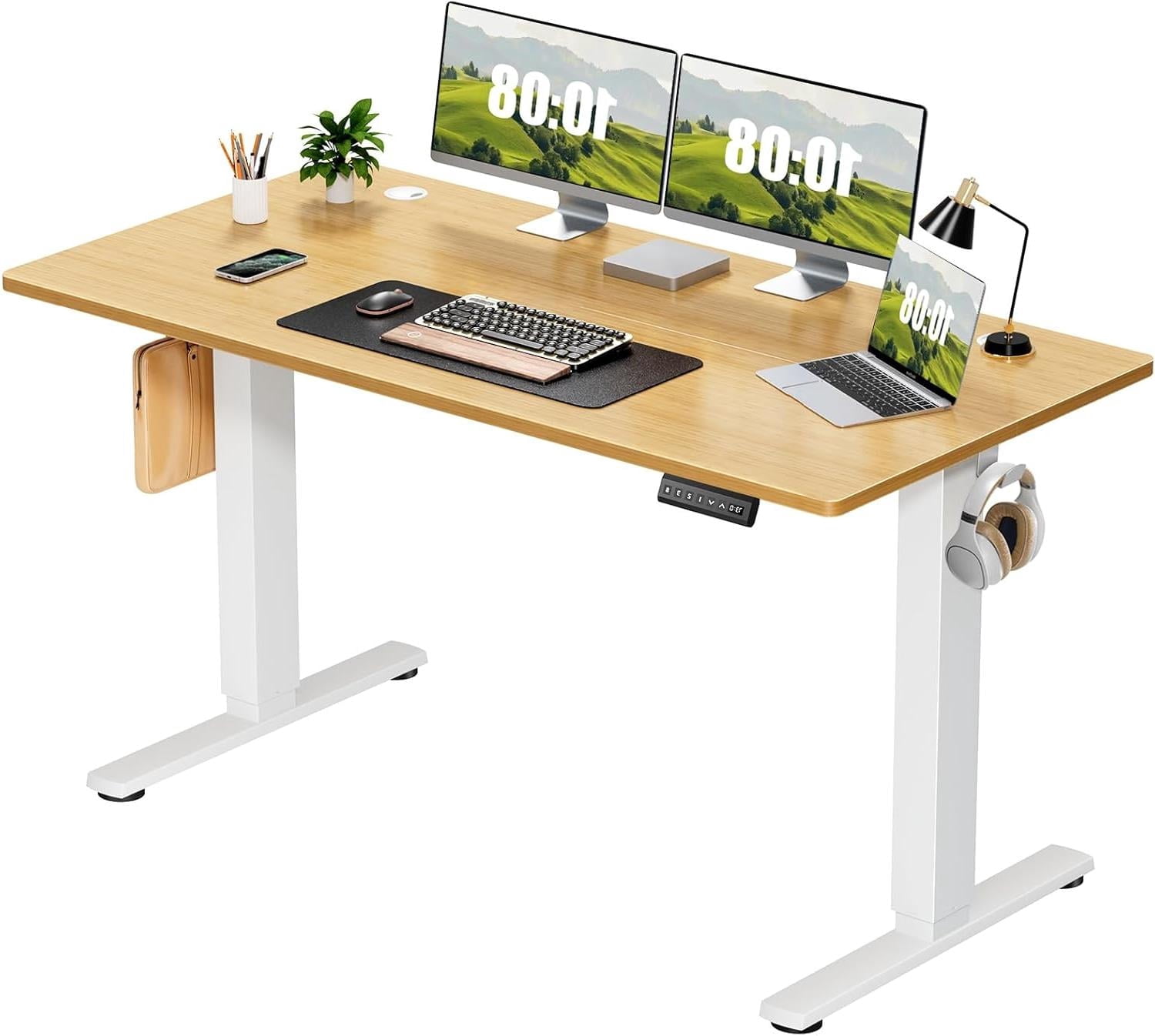 Electric Standing Desk 55x24 Inch - Height Adjustable Desk with Memory Presets, Nature