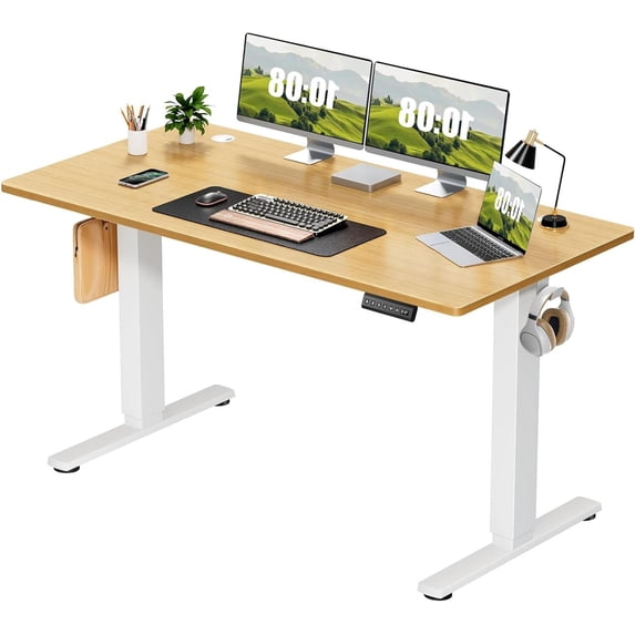 Electric Standing Desk 55x24 Inch - Height Adjustable Desk with Memory Presets, Nature