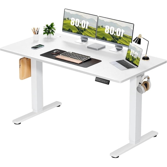 Electric Standing Desk 55x24 Inch - Height Adjustable Desk with Memory Presets, White