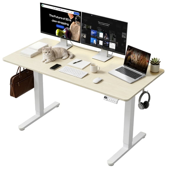 Electric Standing Desk, 55x24 Inches Sit Stand up Desk with 3 Memory Presets & Child Lock, Silent Motor, Heavy Steel Frame, Dual Hooks & Leveling Feet, for PC Workstation, Dark Walnut