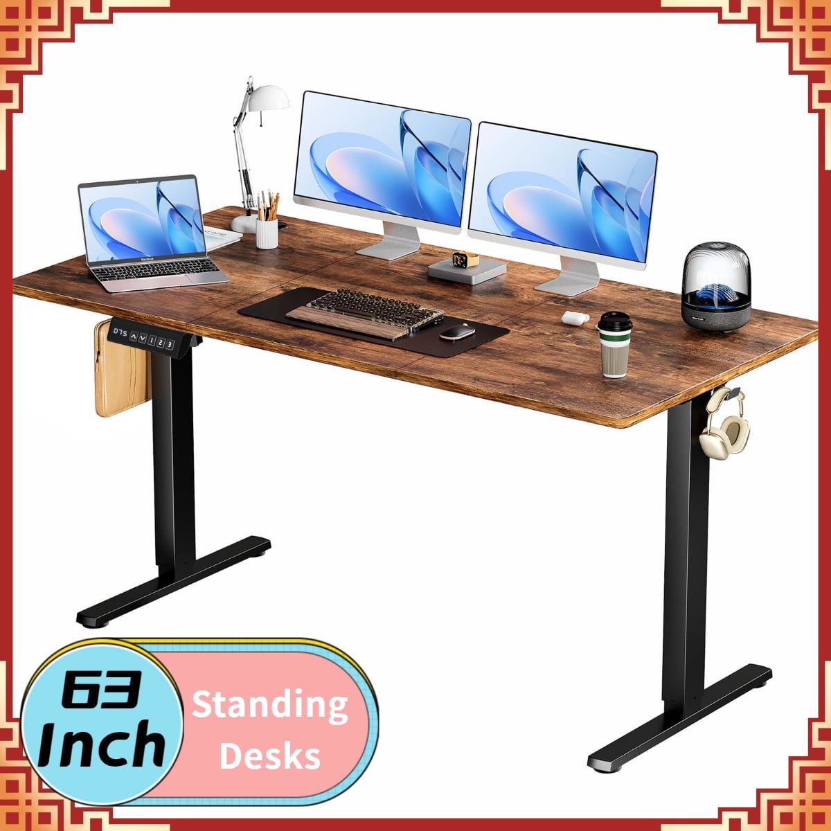 Electric Standing Desk, 63 x 24 Inch Adjustable Height Electric Sit ...