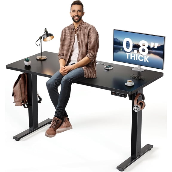 Electric Standing Desk Adjustable - 48 x 24 Inch Sit Stand up Desk with 0.8 Inch Thick Tabletop - Adjustable Height Table with 3 Memory Preset, Cable Management for Home Office
